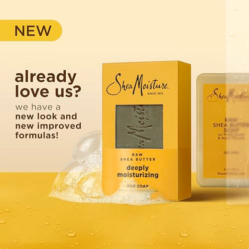 SheaMoisture Bar Soap Raw Shea Butter 4 count Moisturize and Restore Dry Skin Deeply Moisturizing bar soap with 24h shea moisture nutrients for Healthy, Glowing Skin 8 oz