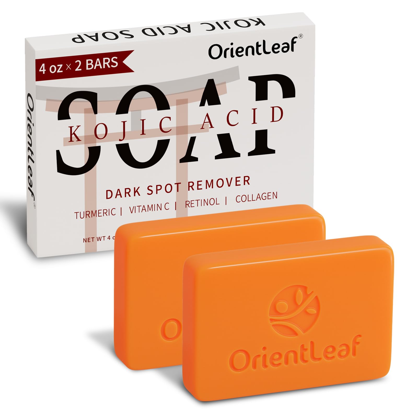 ORIENTLEAF Kojic Acid and Turmeric Soap for Dark Spots Remover, Brightening, Hyperpigmentation for Face, 4oz x 2 BARS