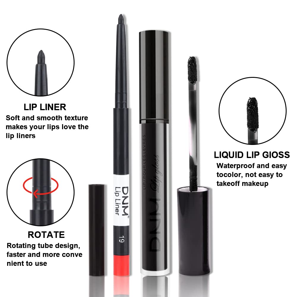 HAOYA 2Pcs Matte Dark Black Lip Liner and Lipstick Makeup Set, Matte Liquid Lipstick 24H and with Lip Liner Set Waterproof Long Lasting labiales mate 24 horas originales matte larga duracion 24#19