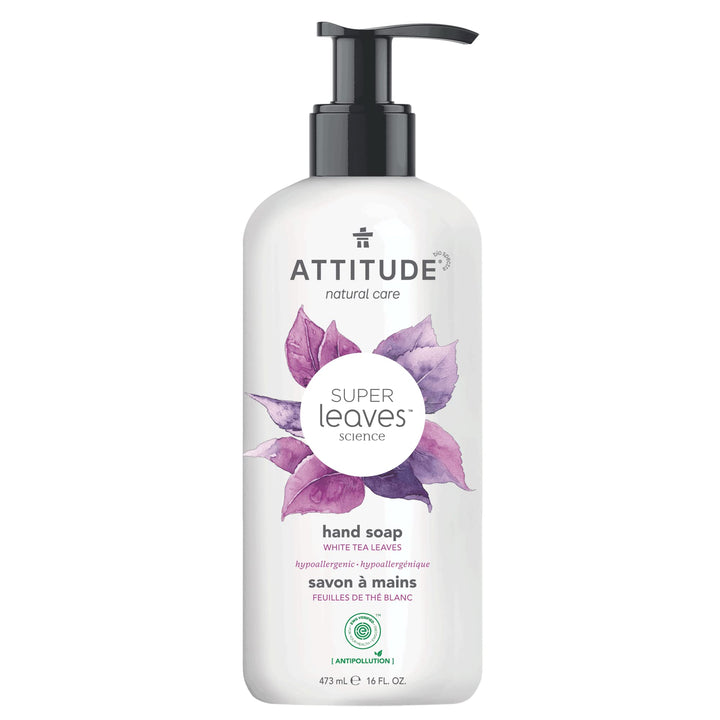 Attitude Natural Hand Soap: Ewg Verified, Hypoallergenic & Dermatologist Tested - Super Leaves, White Tea Leaves (16 Oz)