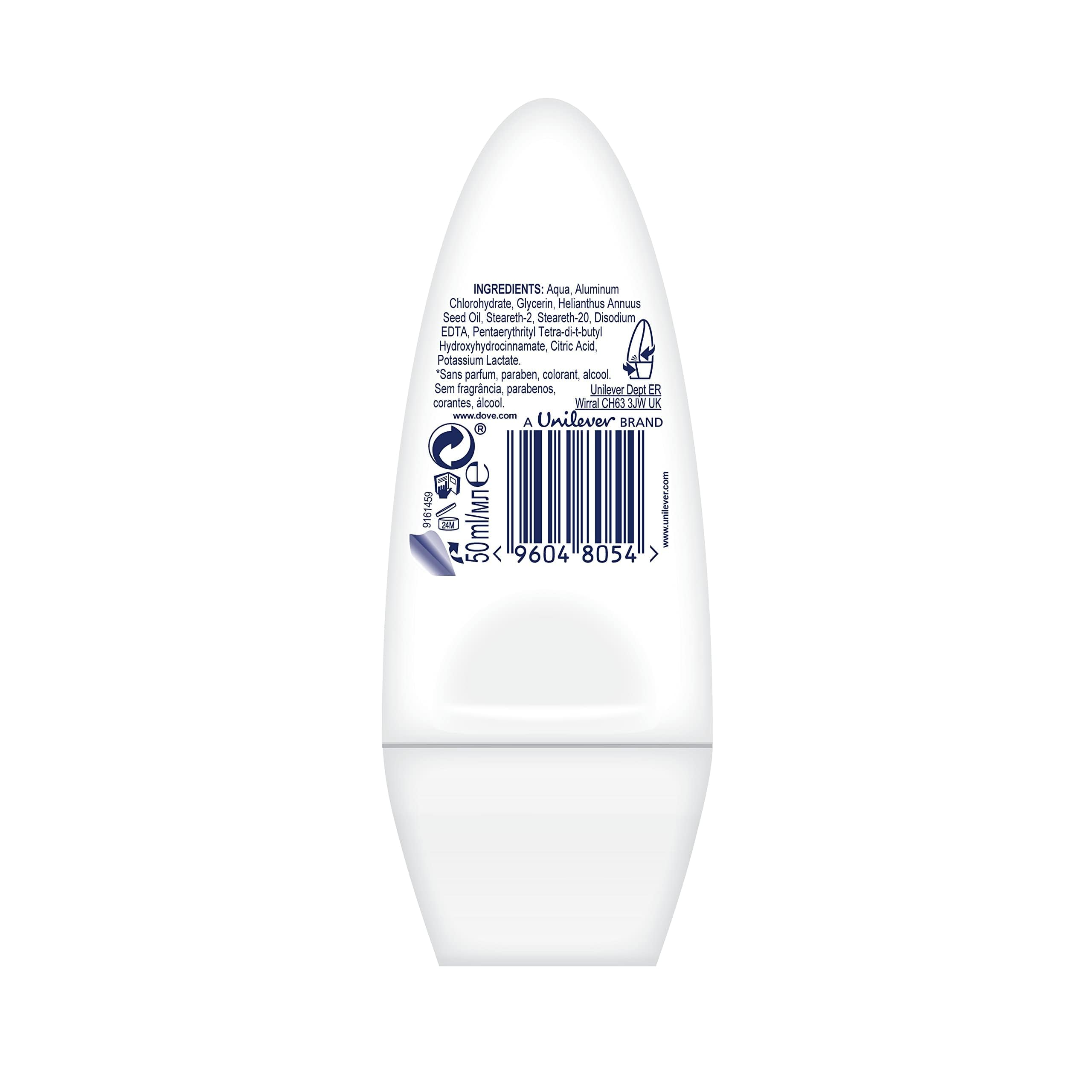 Dove Sensitive Antiperspirant Deodorant Roll-On, Fragrance-Free, 1.7 Ounce / 50 Ml (Pack of 3)