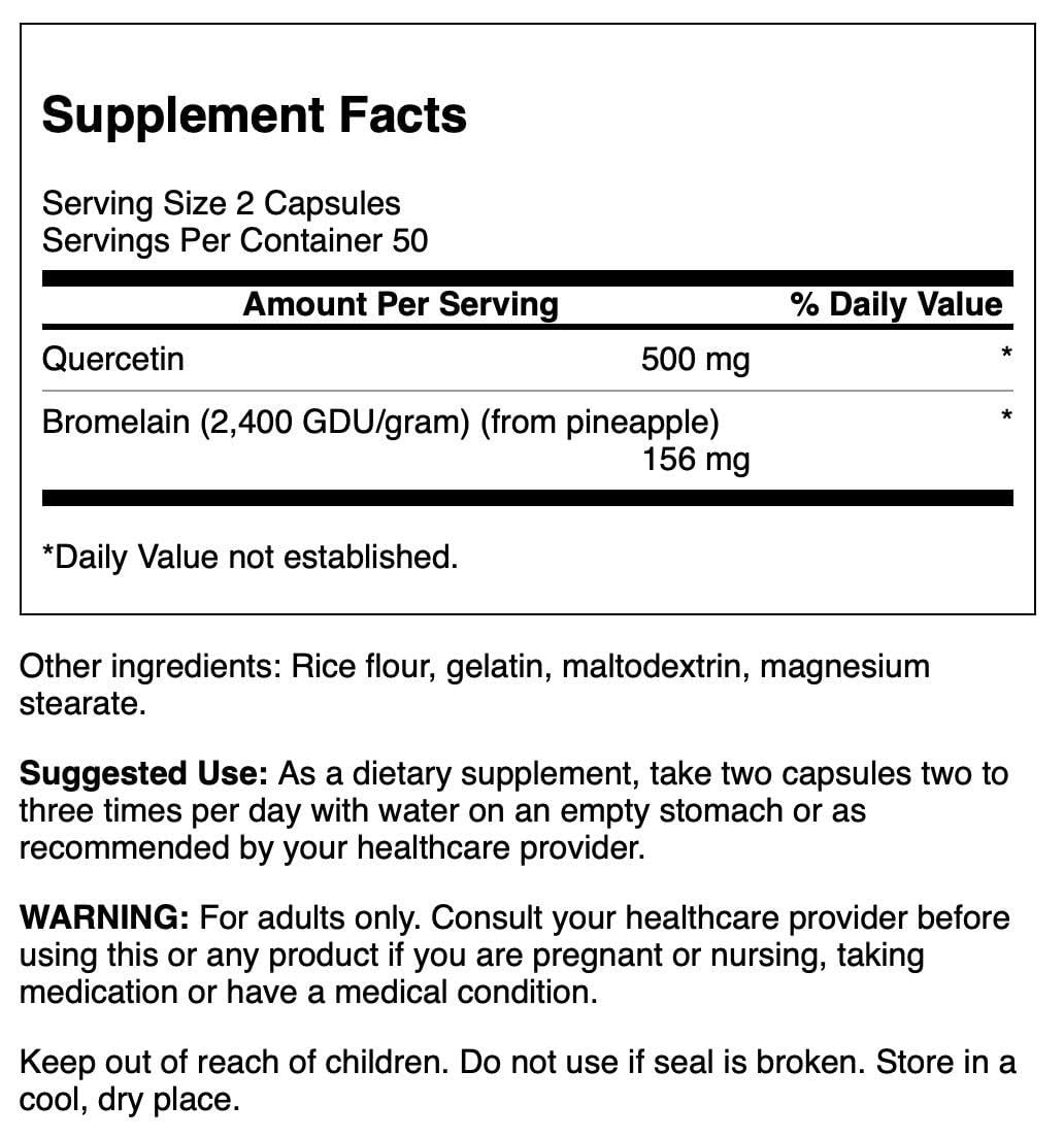 Swanson Quercetin & Bromelain-Promote Respiratory Health Support-Aid Seasonal Immune System Health-Support Cholesterol Levels Already w/i Normal Range 100 Caps (250mg Quercetin/78mg Bromelain)