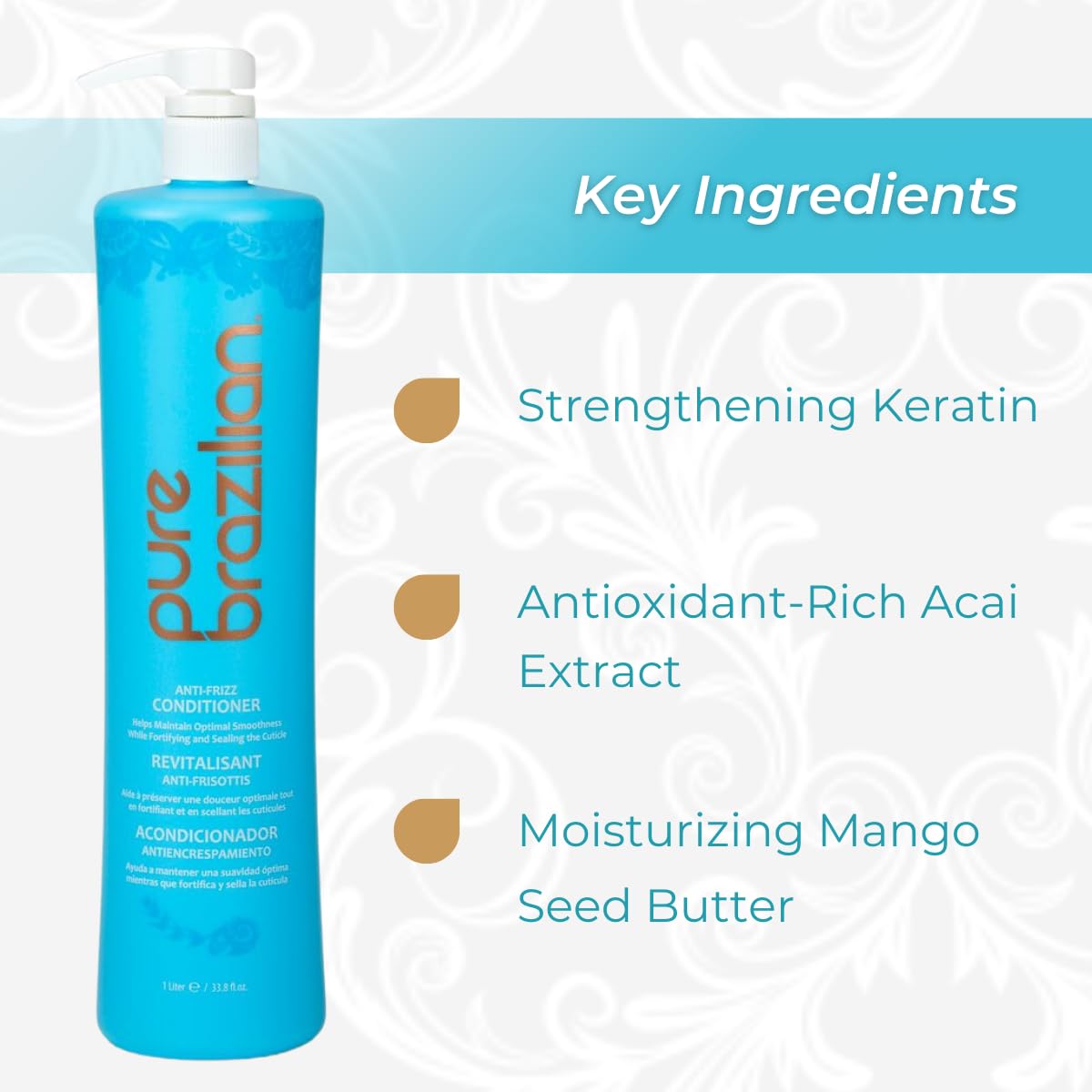 Pure Brazilian Anti-Frizz Conditioner 1l/33.8oz with Pump!!! by Pure Brazilian