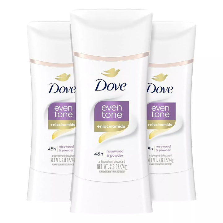 Dove Even Tone Antiperspirant Deodorant for Uneven Skin Tone Restoring Powder Sweat Block for All-Day Fresh Feeling 2.6 oz 3 Count