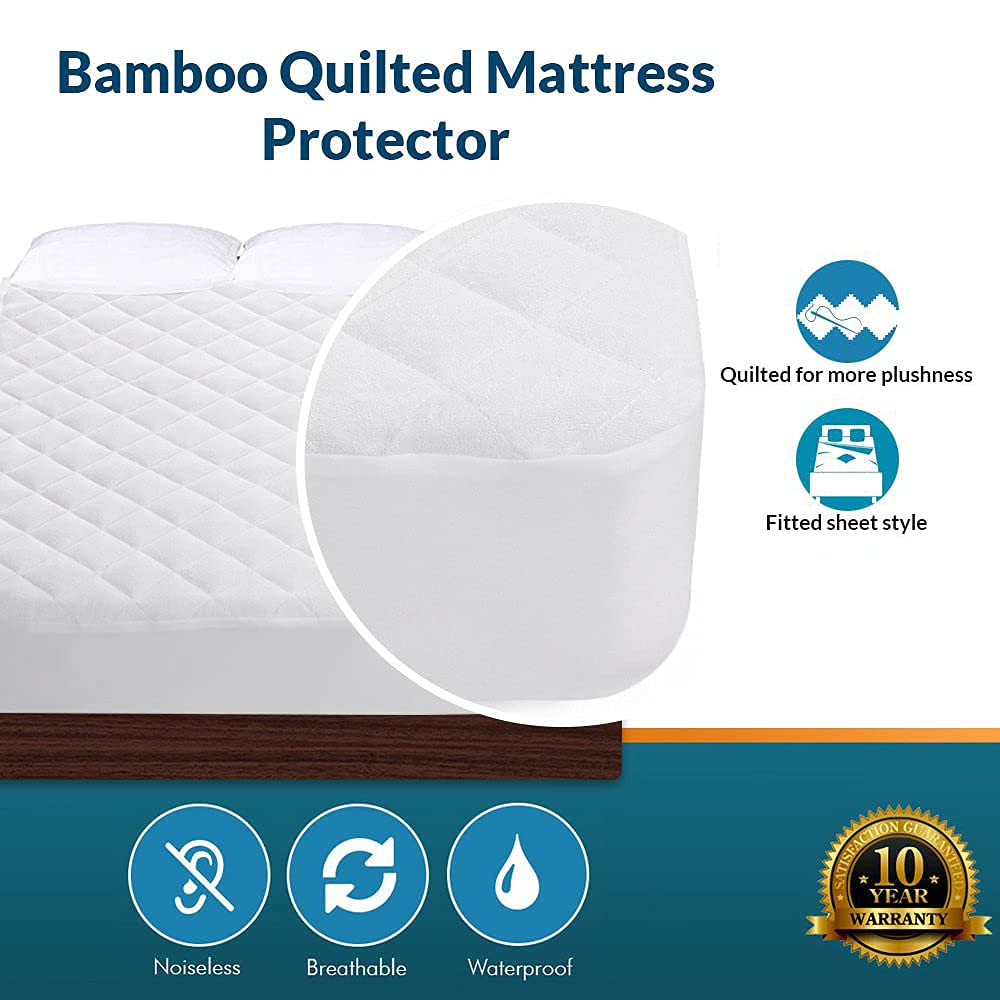 Crib Mattress Protector 100% Waterproof, Noiseless – Viscose Made from Quilted Ultra Soft White Terry Fitted Sheet Style (28x52)