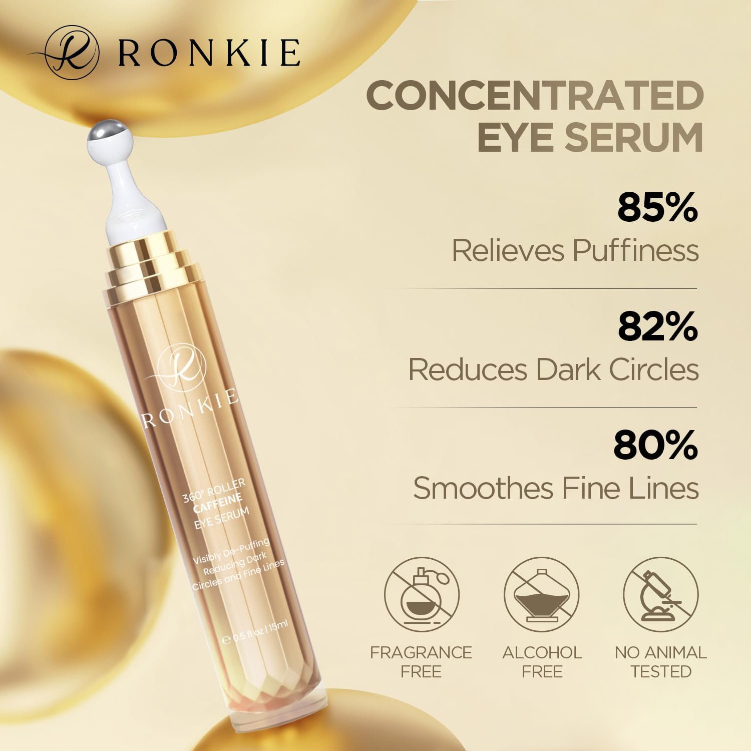 RONKIE Eye Cream Anti Aging: Under Eye Cream with Caffeine Retinol - Reduces Under Eye Bags and Fine Lines Gold
