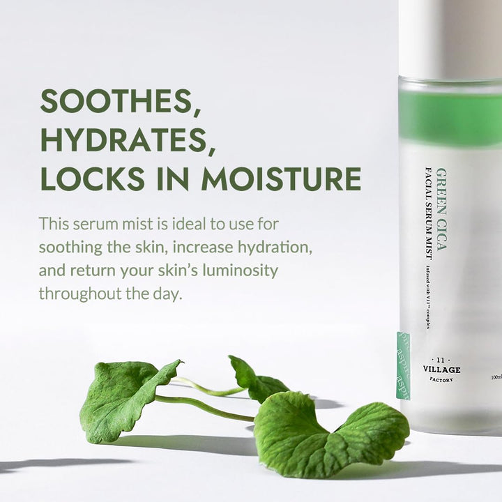 VILLAGE11FACTORY Fresh Dewy Green Cica Facial Serum Mist Korean Face Spray for Deep Hydration Skincare on the Go 3.38 oz