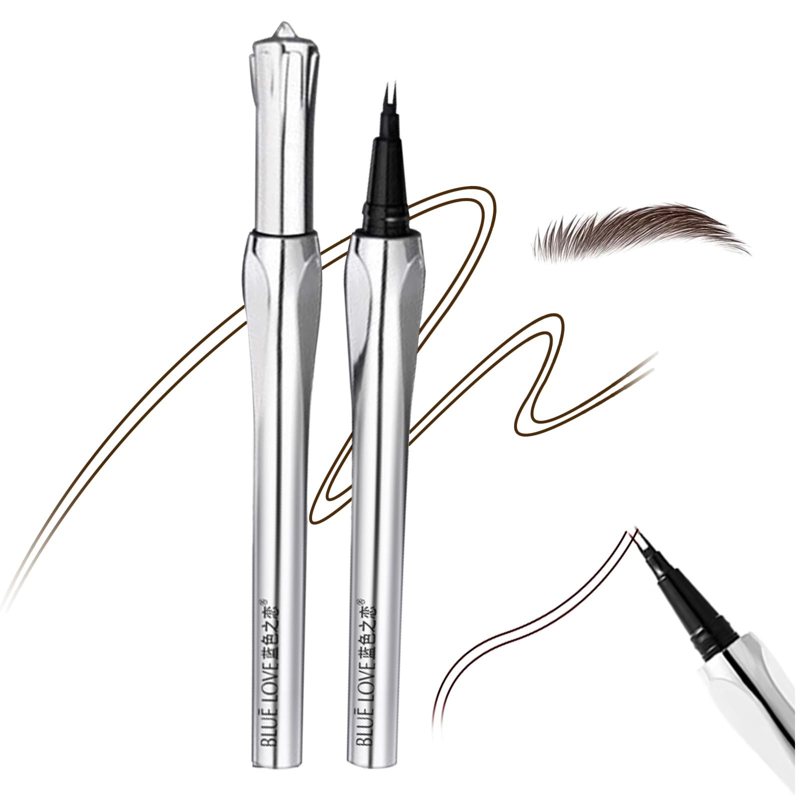 BLUE LOVE Two-Prong Eyebrow Pen - Waterproof Microblading Eyebrow Makeup for Women, Long-lasting Formula for Natural Strokes, All-Day Wear (Brown)