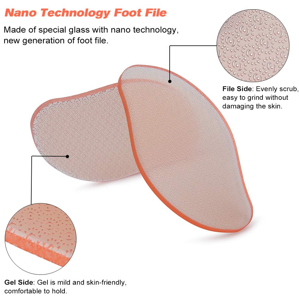 BEZOX Glass Foot File Callus Remover, Crystal Pedicure Foot Rasp Callous Shaver, Portable Hand Sized Foot Scraper for Cracked Heel - Orange