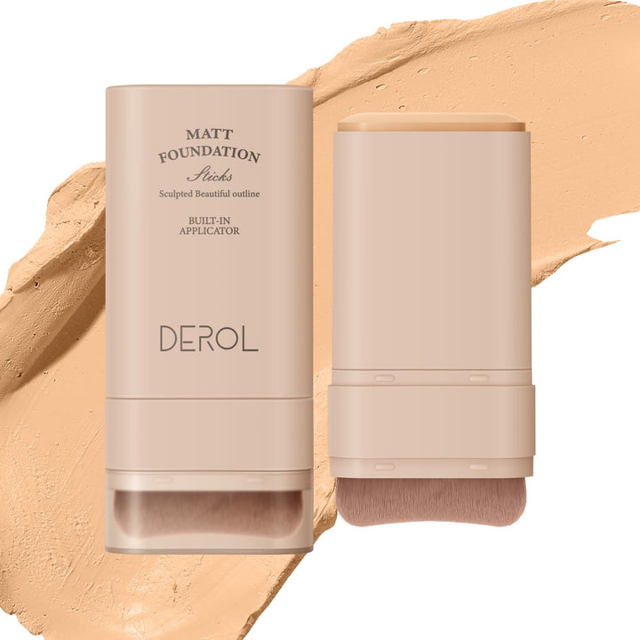 SWETIYOU Multi-Use Foundation Stick Makeup with Built-In Brush, Lightweight Buildable Medium-to-Full Coverage, Longwear Contour Stick, Natural Finish
