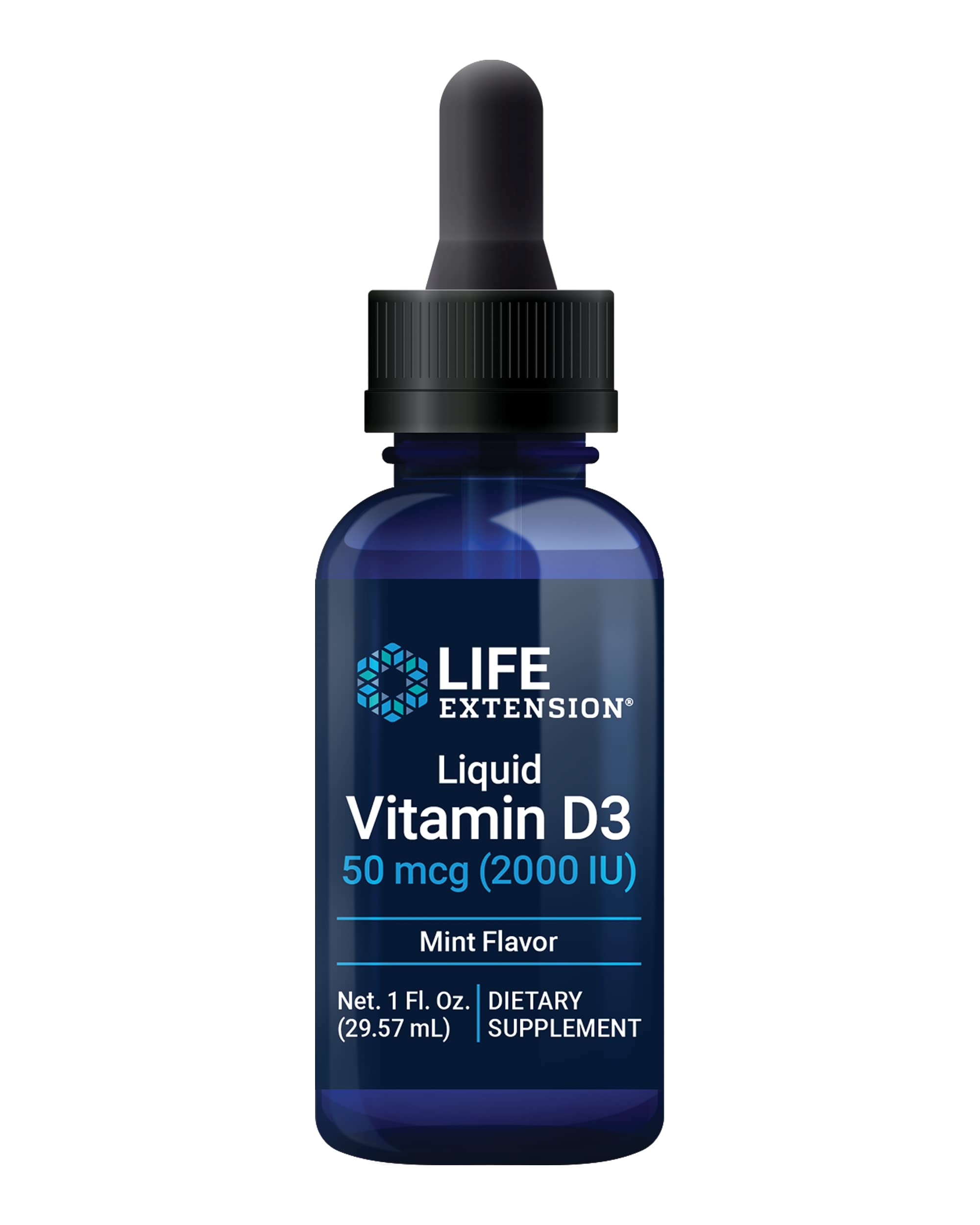 Life Extension Liquid Vitamin D3 (Mint), 50 mcg (2000 IU), Immune System Support, Bone Health, Whole-Body Health, Tasty Peppermint Flavor, Gluten Free, Non-GMO, 29.57 ml