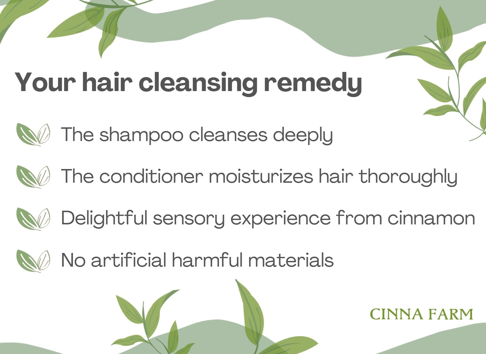 CinnaFarm Shampoo, from Cinnamon leaves extraction, Hydrating and soothing, no artificial fragrance, fulfates and silicones free, natural ingredients, color safe