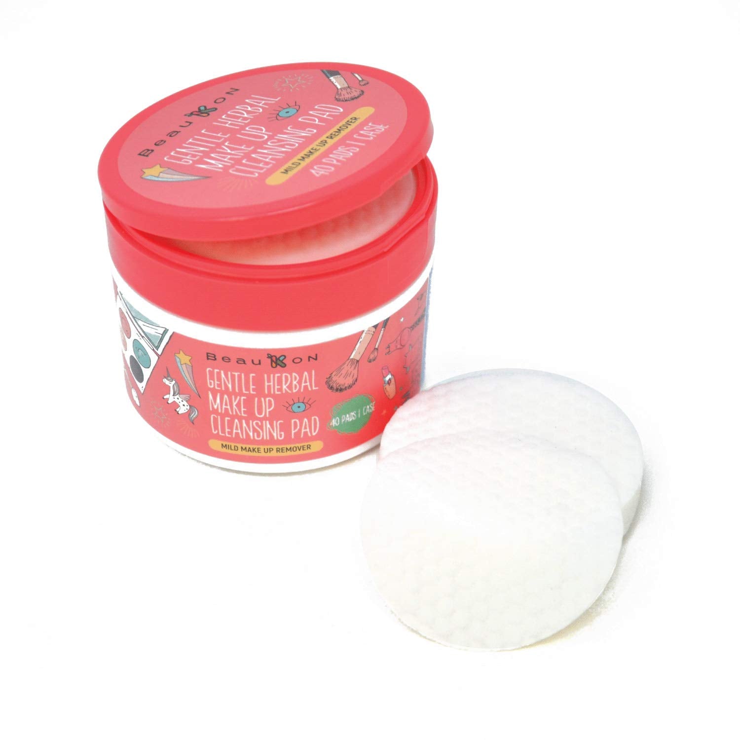 BeauKON Gentle Herbal Makeup Cleansing Pads, Centella Asiatica Gotu Kola Daily Makeup Remover Wipes (40 Count)