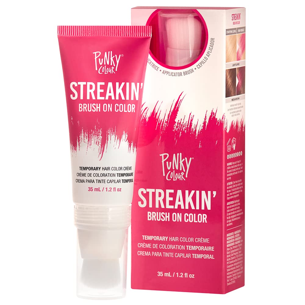 Punky Colour Streakin' Brush on Color Red Magenta, Temporary Hair Color Creme, Instant, DIY Hairstyle, Vibrant, Soft Hold, Men Women Kids, Easy-Squeeze Tube,1.2 fl oz
