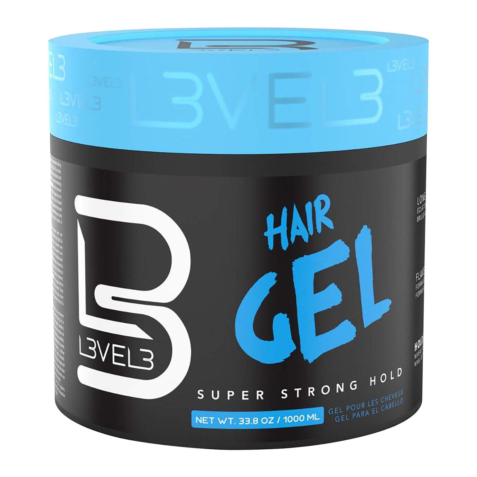 Level 3 Hair Gel - Super Strong Hold - Flake Free - Long Lasting Shine L3 - For Men and Women - Level Three Gel - Add Volume and Texture (1000 ML)