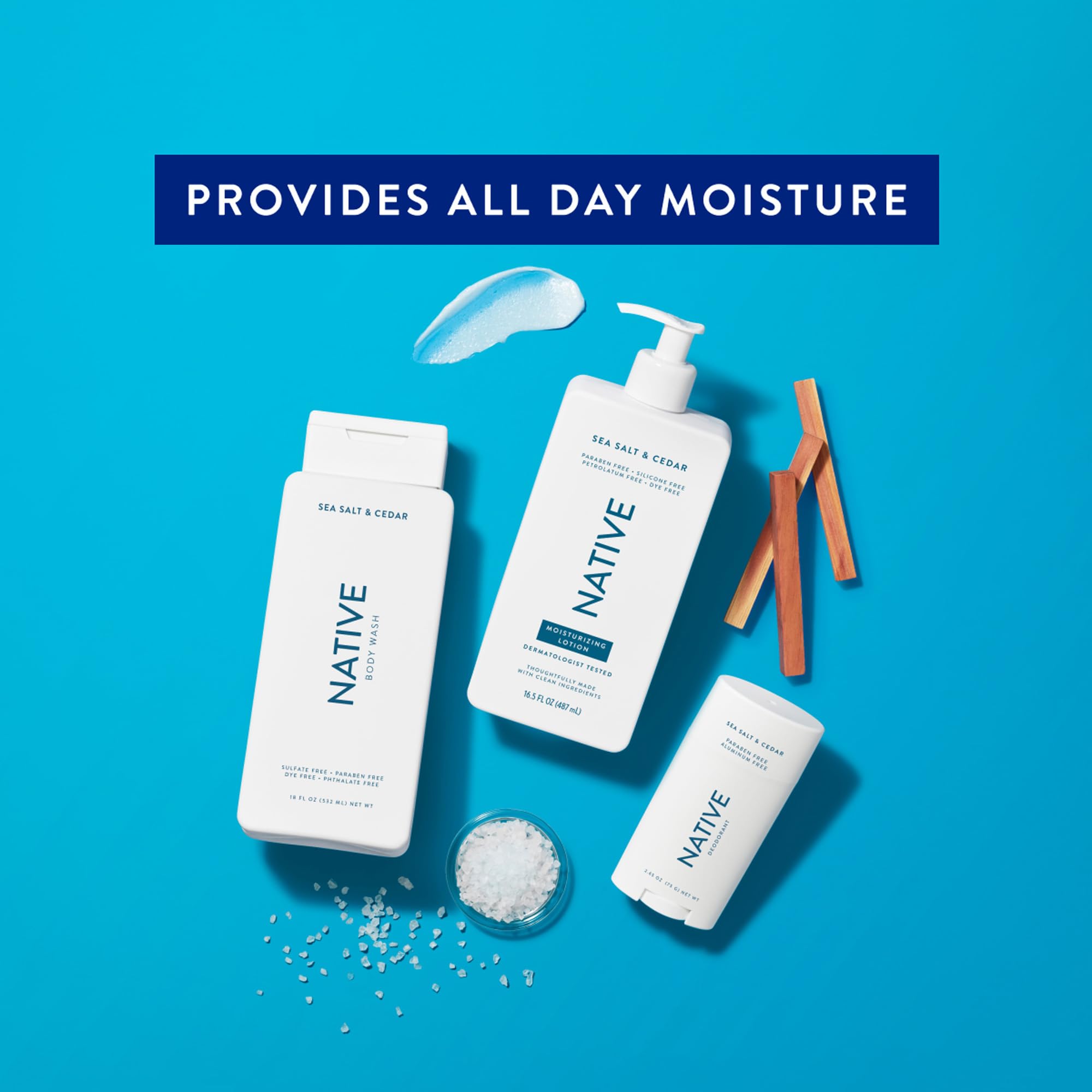 Native Body Lotion Contains Naturally Derived Plant-Based Moisturizers for Women and Men | Restores Dry Skin, Sea Salt & Cedar, 16.5 fl oz