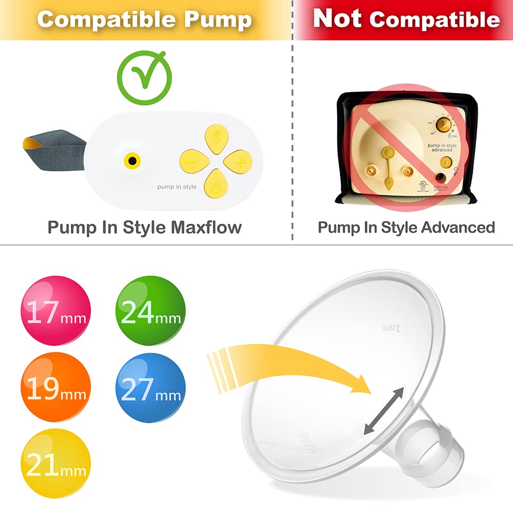 NENESUPPLY Pump Parts with 17mm Flanges Compatible with Medela Pump in Style Maxflow Breastpump and Personalfit Flex. Incl. Flange Membrane Connector Tubing Valve. Not Original Medela Pump Parts