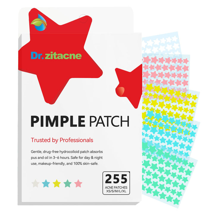 Dr. Zitacne Pimple Patches for Face, Star Hydrocolloid Acne Patches Professional 255 ct. 5 Colors & 5 Sizes(8/10/12/14/16mm) Suit Various Blemish, Cute Spot Stickers Invisible Zit Absorbing, Tea Tree