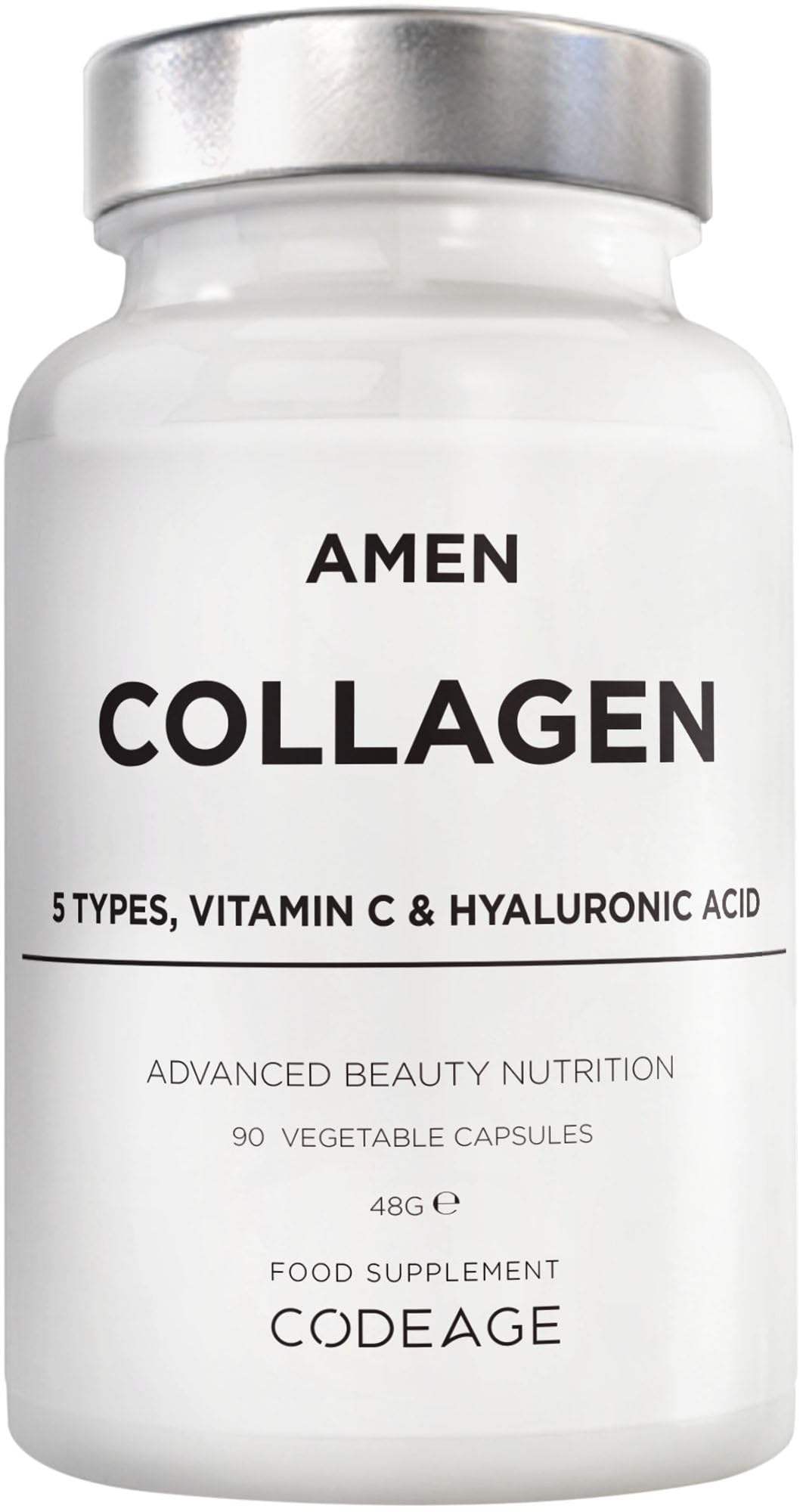 Amen Multi Collagen Peptides Capsules with Hyaluronic Acid and Vitamin C - 5 Types of Collagen Protein Type I, II, III, V, X - Grass Fed Hydrolyzed - 18 Amino Acids - Collagen Supplement - 90 Pills