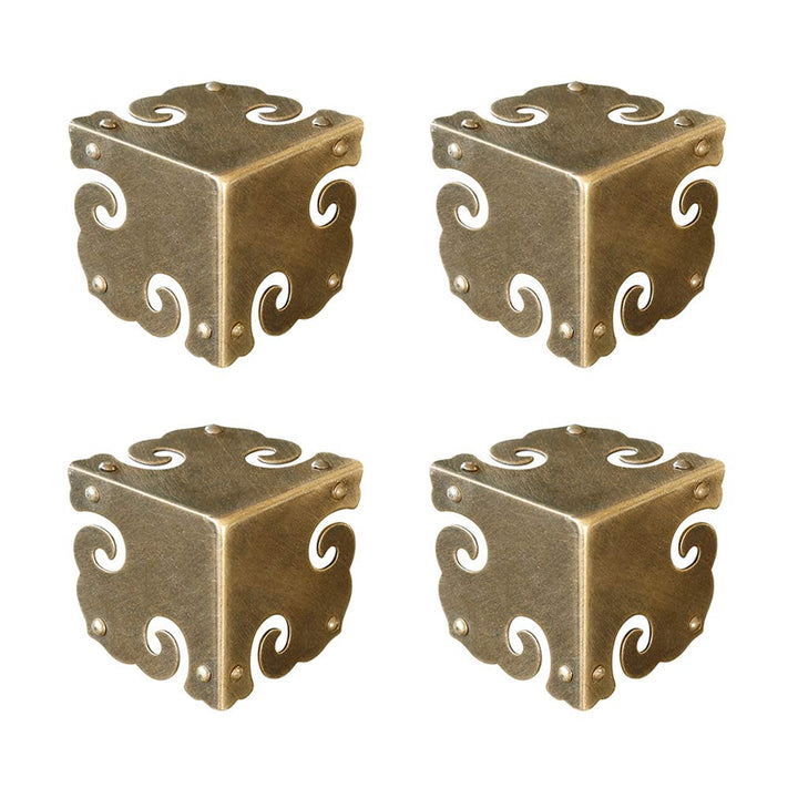 Tiazza 4Pcs Vintage Pure Brass Corner Protectors Antique Hardware Desk Edge Wooden Jewelry Gift Box Cabinet Three Sides Full Encase Corner Guard (Antique Bronze)