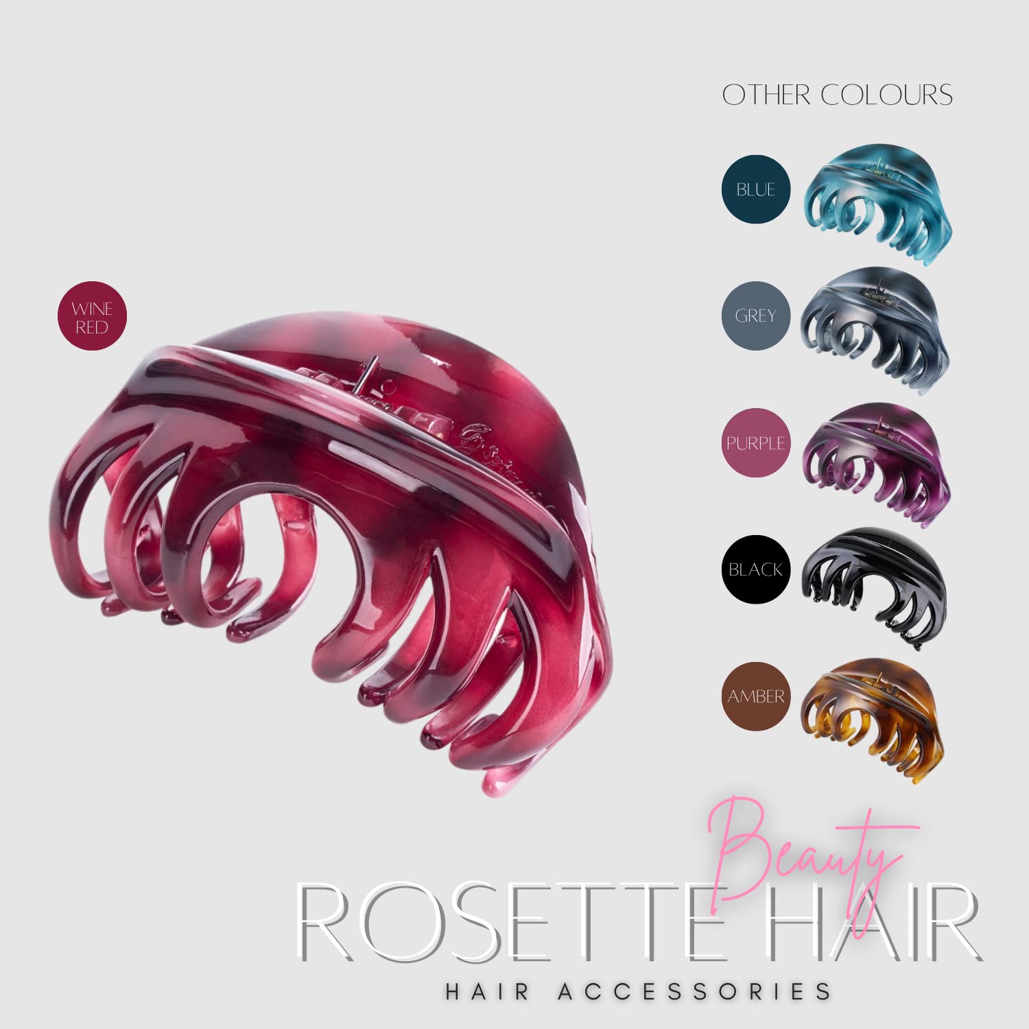 Rosette Large Chic Styling Hair Claw Clip Organic Glass Hair Clips Clamps Indoor Outdoor Hair Grip Hairpins Hairgrip for Women and Girls Hair Barrettes For Thick Hair (wine red) by Rosette