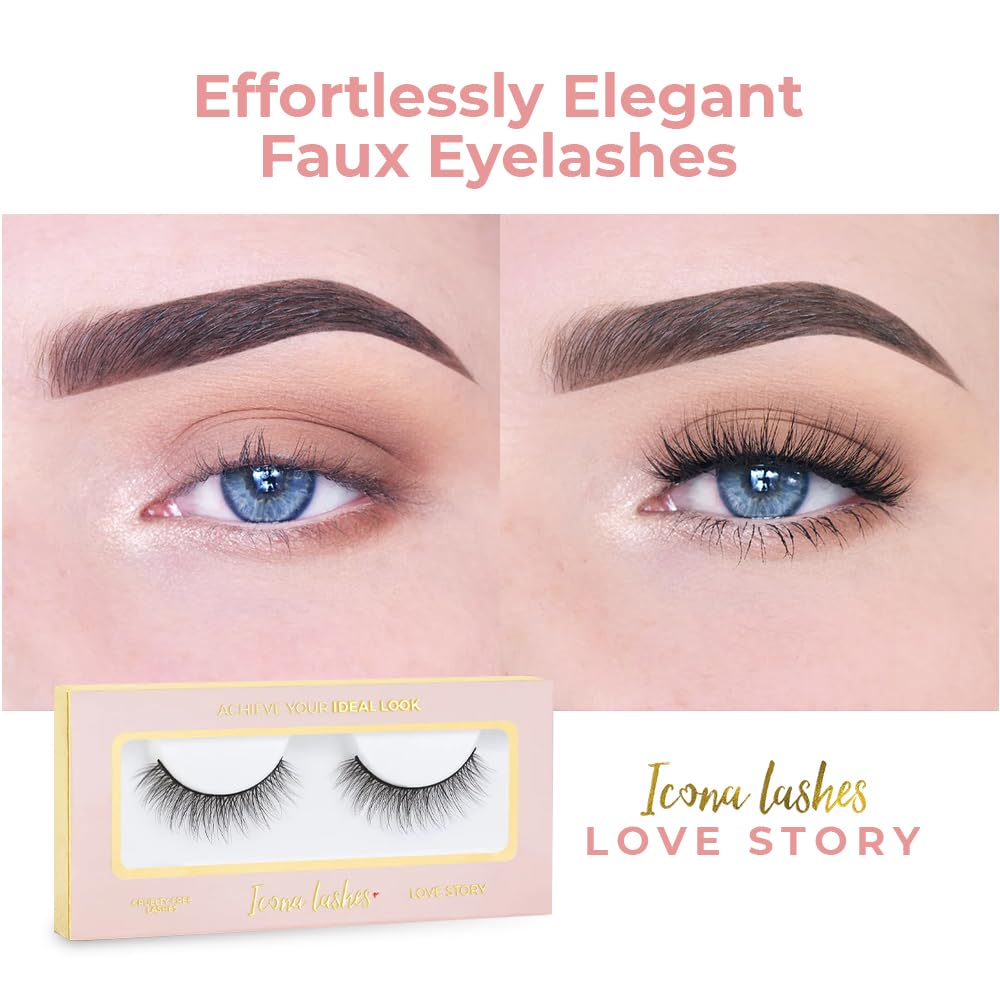 Icona Lashes® Premium Quality False Eyelashes | Love Story | Natural Look & Feel | Reusable | Handmade | Cruelty Free