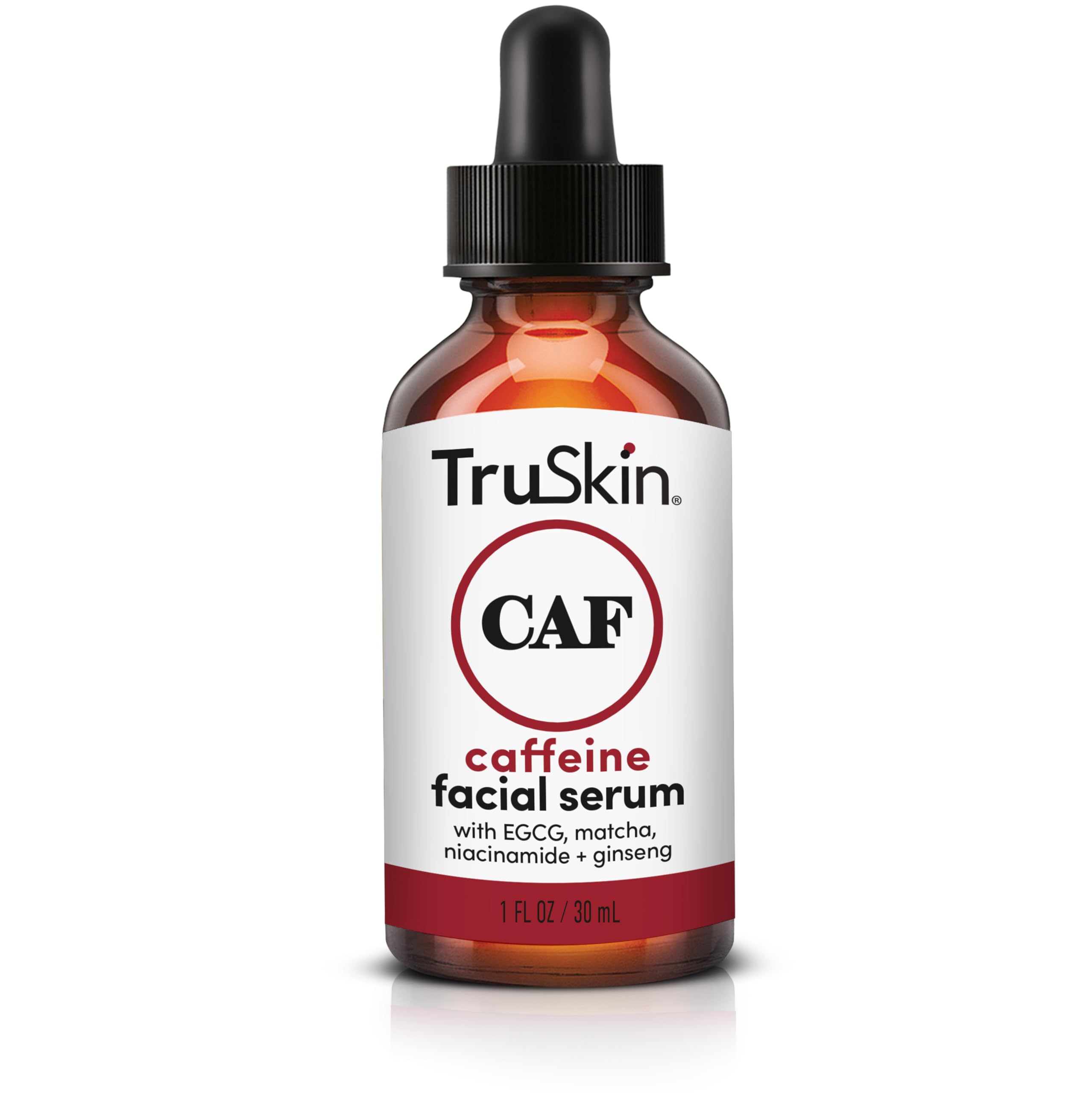 TruSkin Caffeine Face & Eye Serum – Energizing 5% Caffeine Serum with EGCG Niacinamide Matcha and Ginseng – Improve Look of Under Eye Dark Circles and Puffiness, 1 fl oz