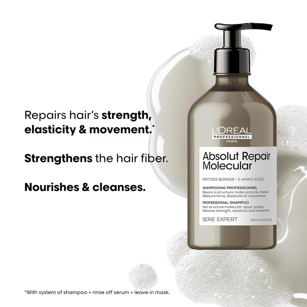 L'Oreal Professionnel Absolut Repair Molecular Shampoo & Serum Holiday Gift Set - Sulfate-Free, Strengthening For Extremely Dry Damaged Hair, With Amino Acids