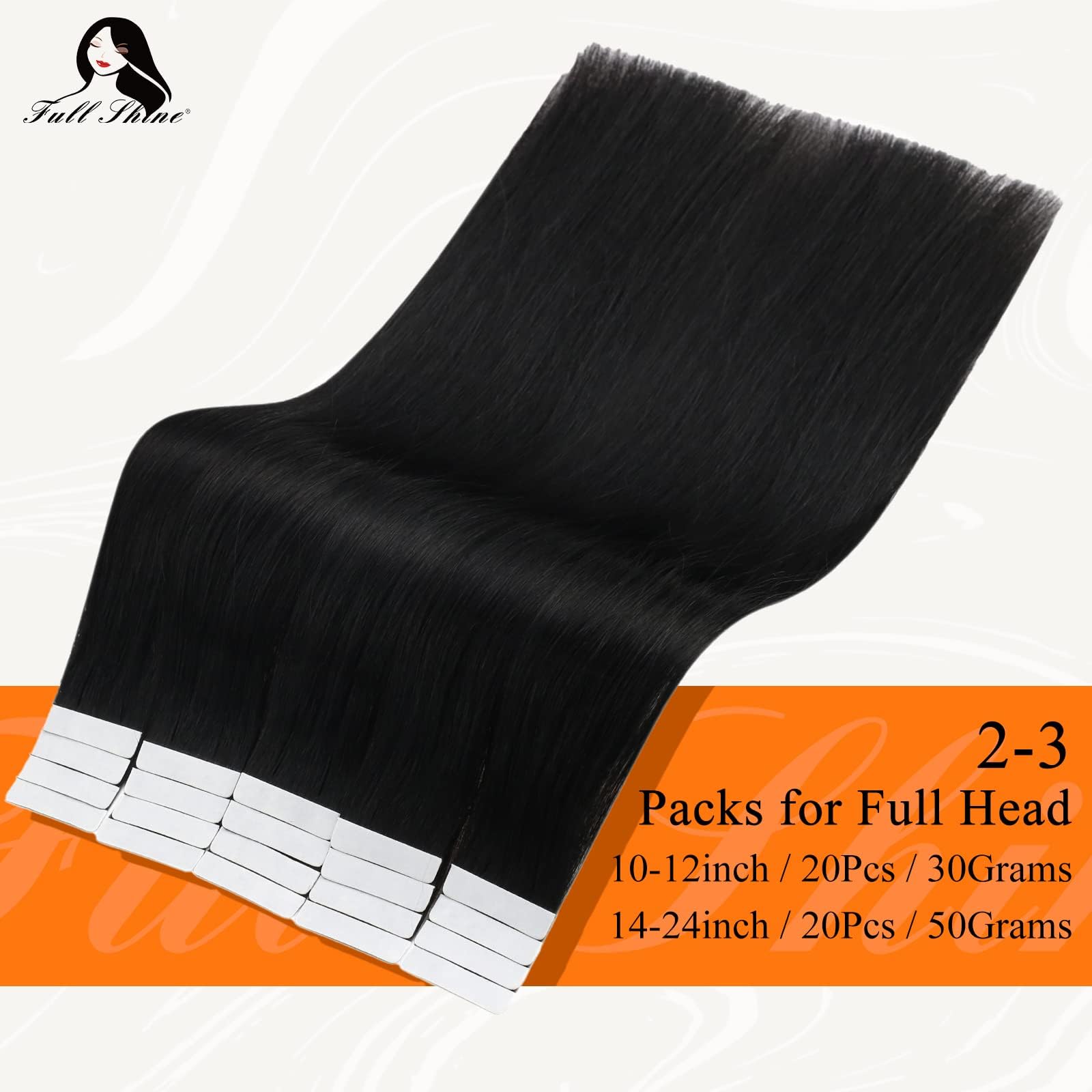 Fshine Tape in Hair Extensions Human Hair 12 Inch Jet Black Real Hair Tape in Extensions 30 Grams Skin Weft Hair Extensions 20 Pieces Glue on Hair Extensions