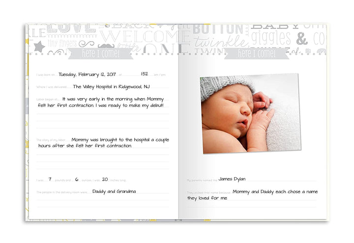 Little Blossoms Vintage Five Year Memory Book with Ink Pad, Babyprints Handprint and Footprint Making Kit, Newborn Milestone Journal, Gift For New And Expecting Parents
