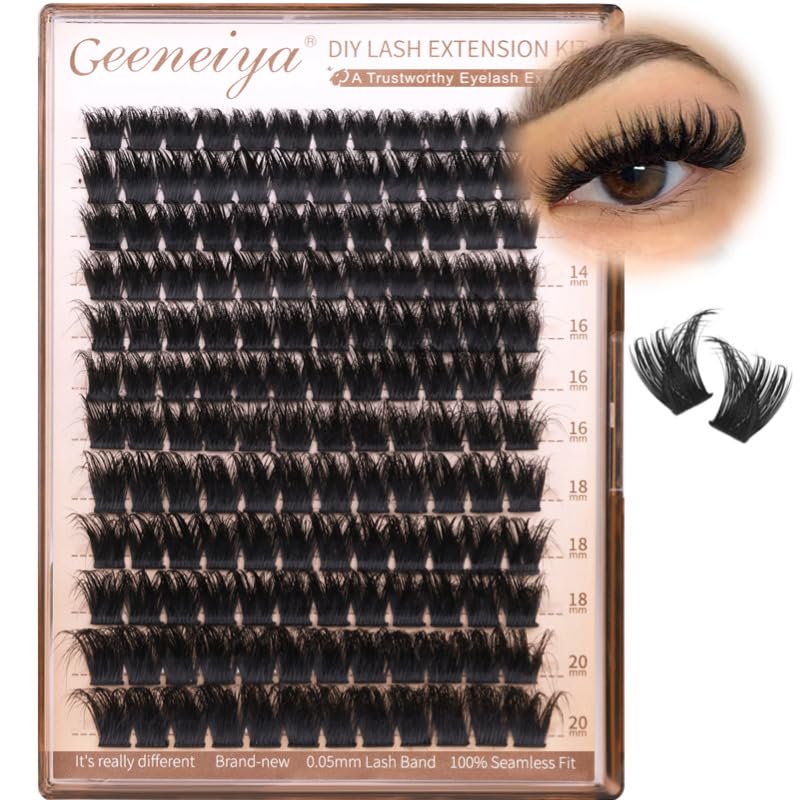 Geeneiya Lash Clusters 200D Full Eyelash Clusters 10-20mm Thick D Curvature Lash Extension Wispy Cluster Eyelash Extensions DIY Individual Eyelashes for Beginners