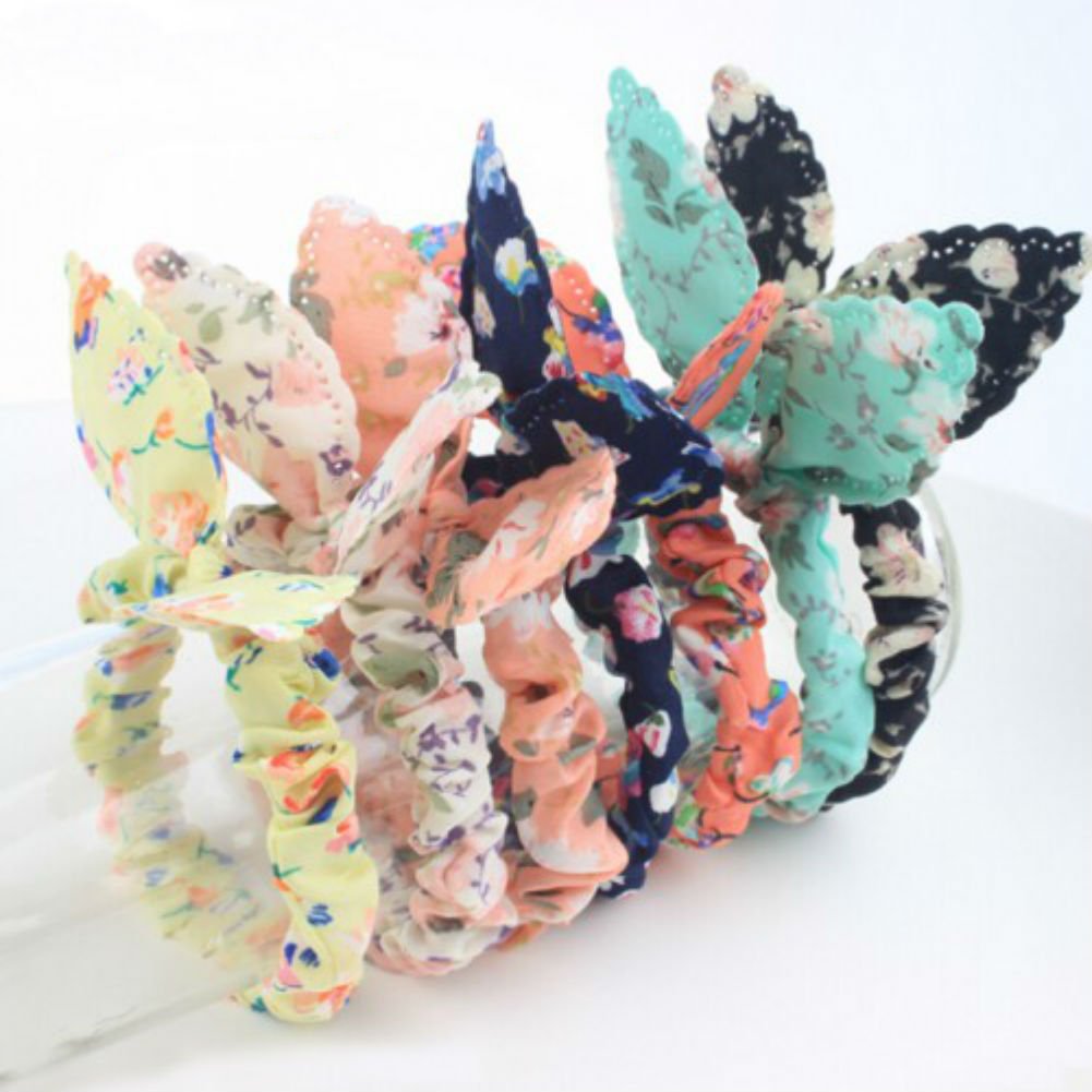 AKOAK 20 Pcs Per Pack Lovely Baby Girl's Rabbit Ear Hair Tie Bands Polka Dot Leopard Trip Ponytail Holder