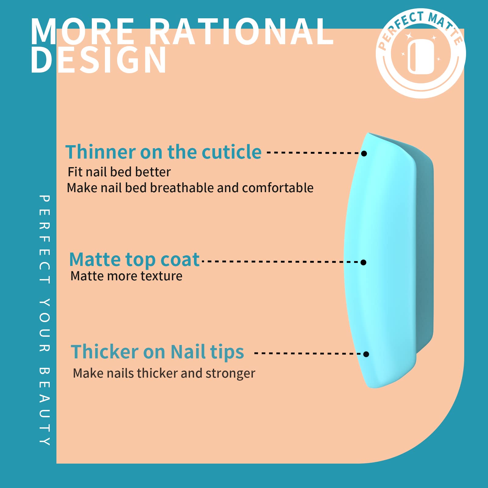 Teenitor Matte Press On Nails, 288pcs Short False Nails in 12 Sizes With Adhesives