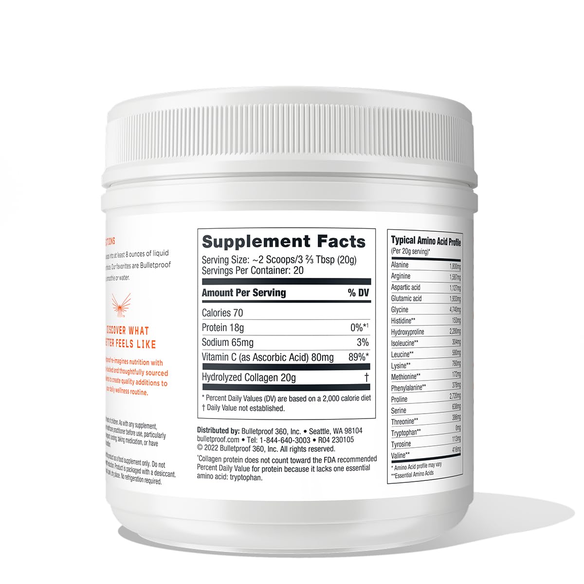 Bulletproof Unflavored Collagen Peptides Powder with MCT Oil, 14.3 Ounces, Grass-Fed Collagen Protein for Skin, Bone and Joint Support, Pasture Raised, No Added Hormones