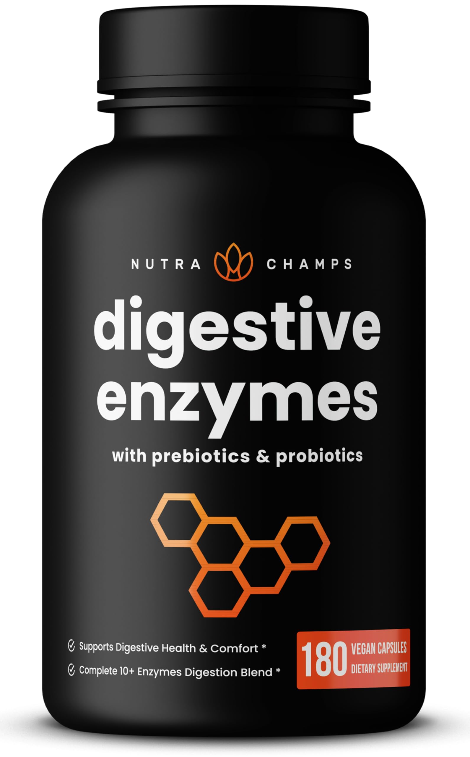 NutraChamps Digestive Enzymes with Probiotics and Prebiotics for Women & Men - 180 Vegan Capsules with Bromelain for Bloating & Optimal Gut Health