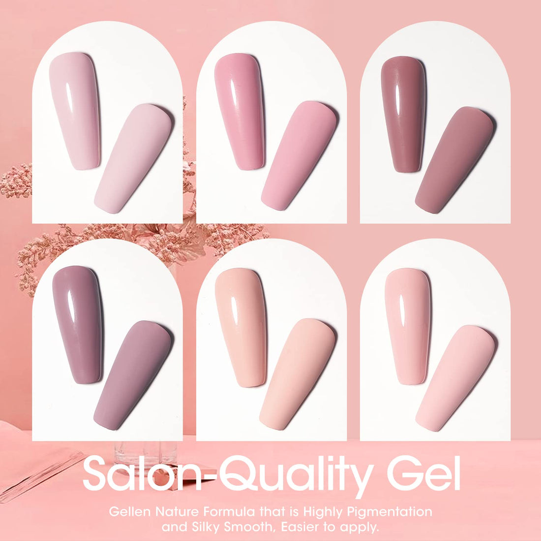 Gellen Gel Nail Polish Set - 6 Colors Pretty in Pastel Series - Soft Pastel Nail Art Colors Long Lasting Home Gel Manicure Kit