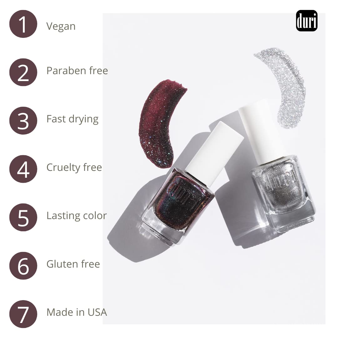 Duri Nail Polish, 174 Fire Sapphire, Deep Purple Blue Metallic Shimmer Lacquer Opaque Coverage, 0.5 fl.oz.