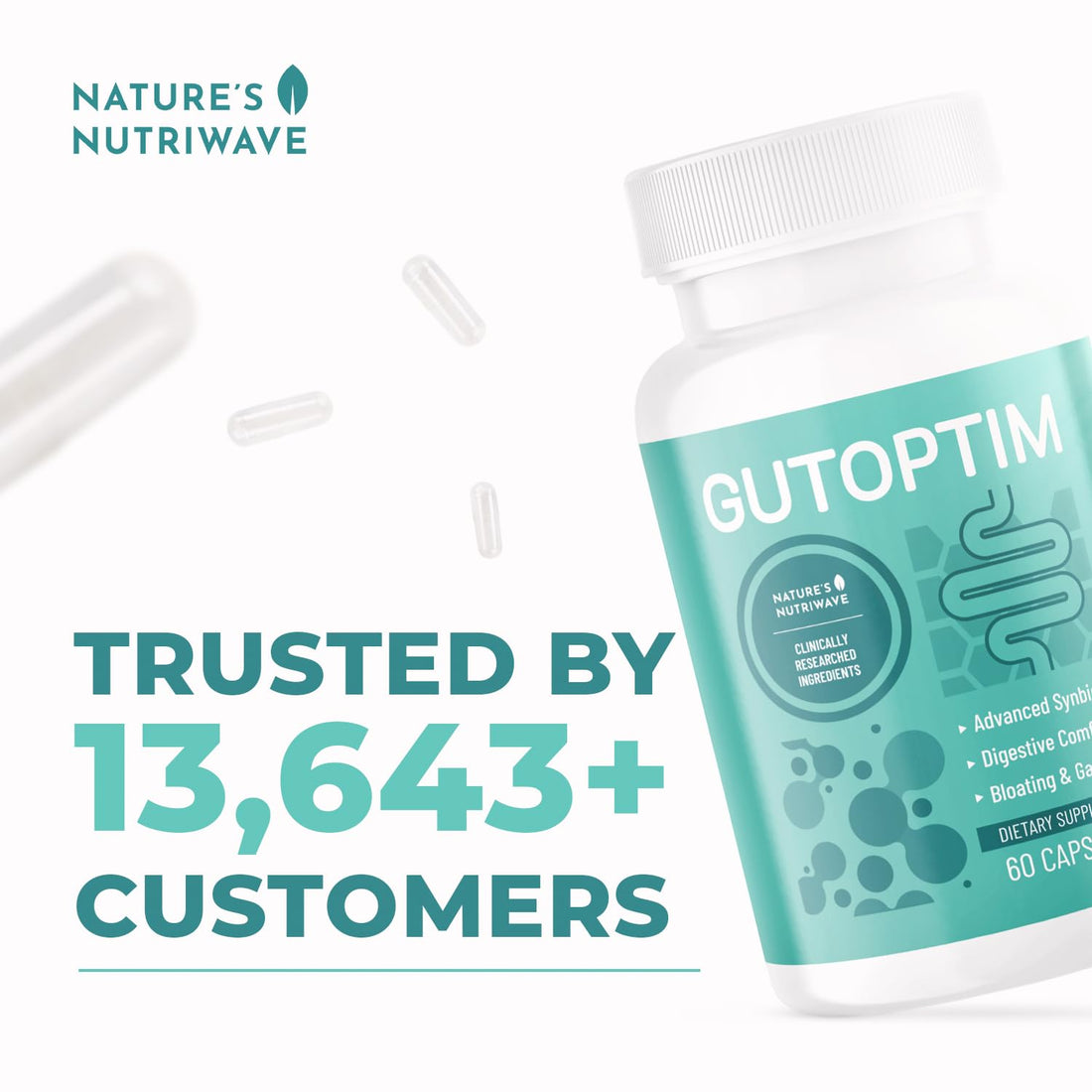 GutOptim Probiotic & Prebiotic Capsules | Pre and Probiotics for Synbiotic Gut Health & Bloating Relief for Women & Men | Enzyme with Probiotics for Digestive Health | Non-GMO, 60 Ct, 3 Month Supply