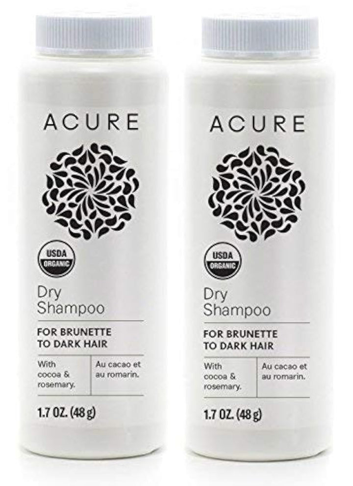 Acure Organics Dry Shampoo For Brunette to Dark Hair With Arrowroot, Rosemary and Peppermint, 1.7 oz (Pack of 2)