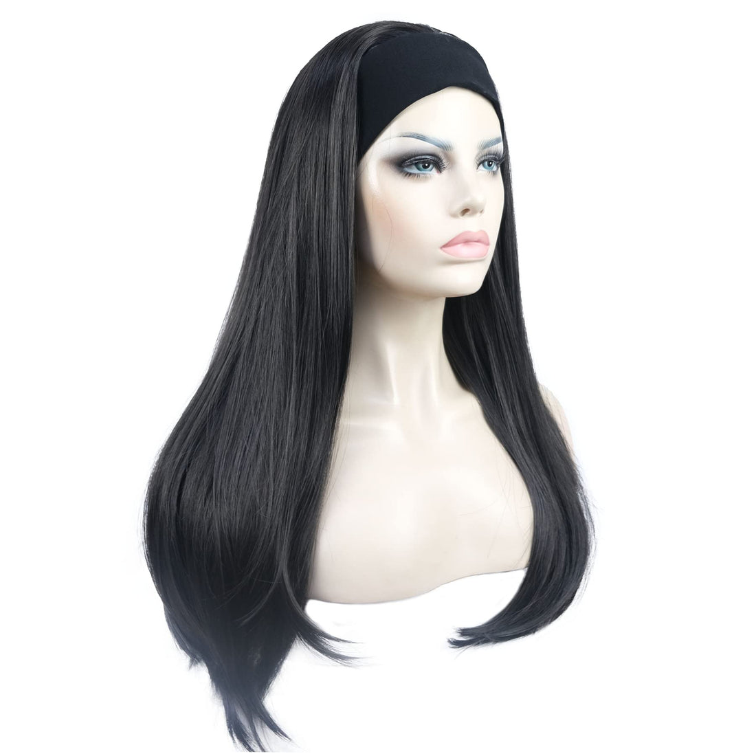 #2-Darkest Brown: Aimole Long Straight 3/4 Women'S Wigs Hair Piece Synthetic Hair With Black Headband(2-Darkest Brown)