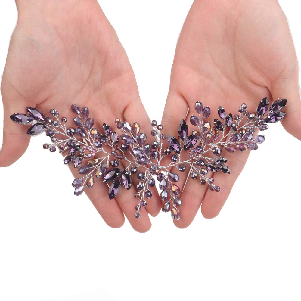 Kercisbeauty Bride Hair Accessories Purple Crystal Hair Vine Gold Headband Evening Party Prom Women Hair Piece Vintage Wedding (Purple)