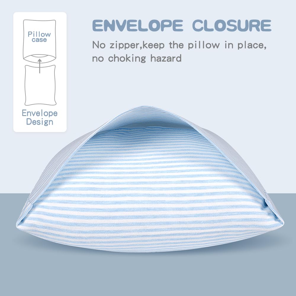 Zenssia Organic Cotton Toddler Pillowcase/Travel Pillowcase Pack of 2 Set 13x18 Inches with Envelope Closure - Soft & Breathable Baby Pillow Case Cover Blue Stripe