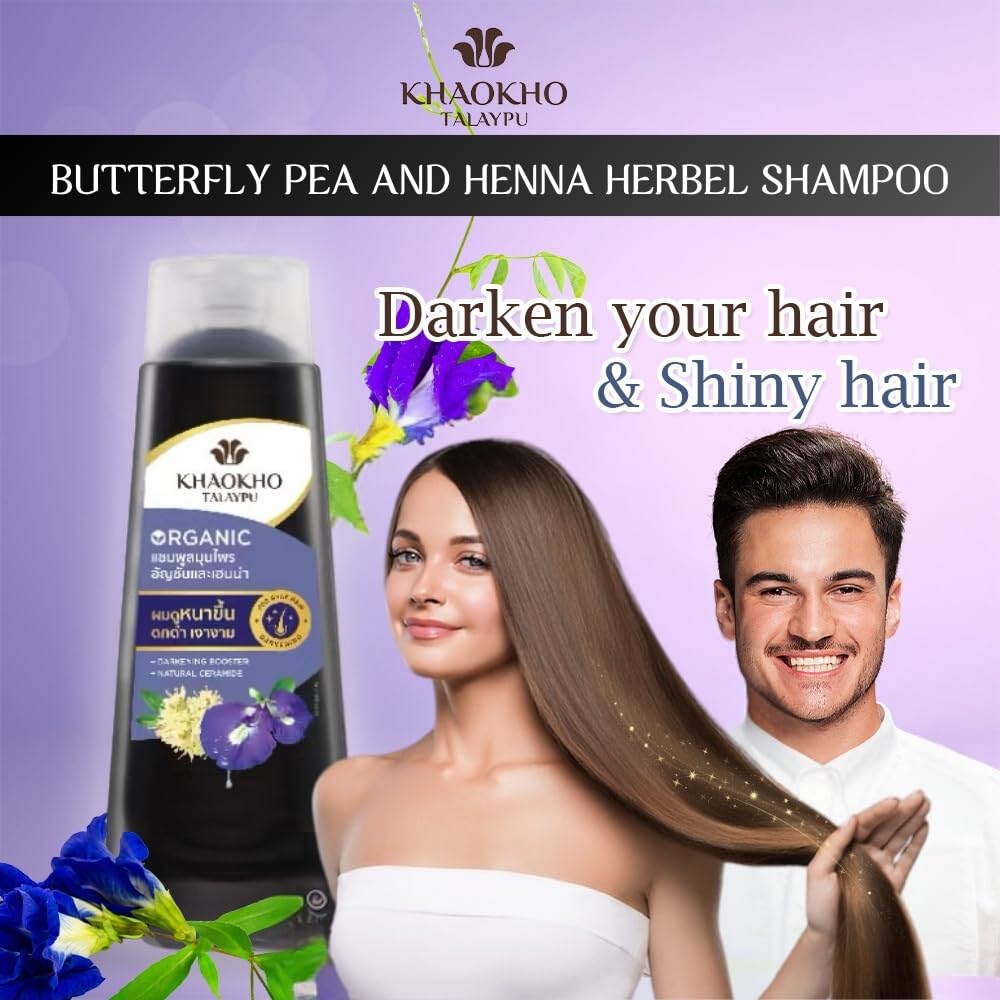 Herbal Shampoo & Conditioner - Butterfly Pea and Henna Extracts, Strengthen Hair Roots, Prevent Gray Hair Silver hair 185 ml (6.25 oz) each, Paraben Free, Sulfate free shampoo 100% Natural