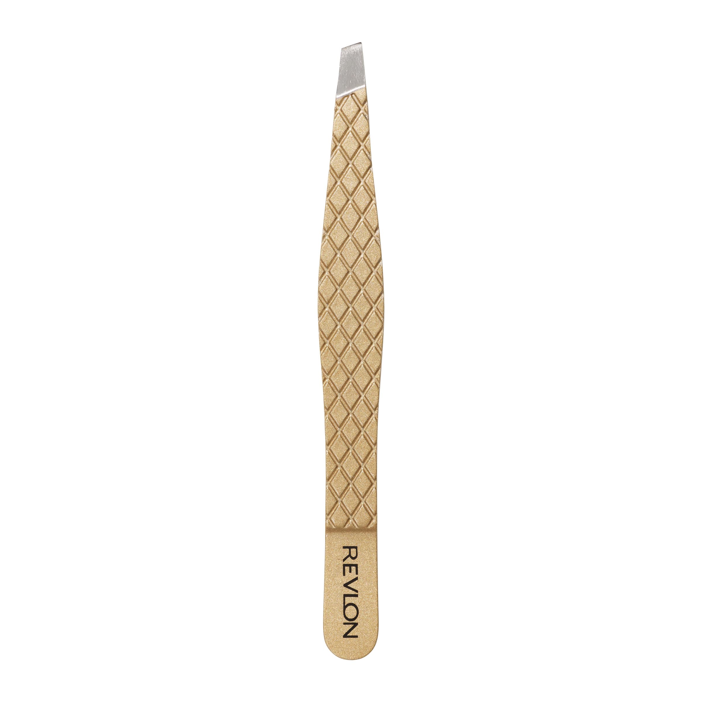 Revlon Gold Series Slanted Tip Tweezers, Ultra-Sharp for Precision Eyebrow Shaping and Facial Hair Removal, Diamond and Titanium-Coated for Durability, 1 Count