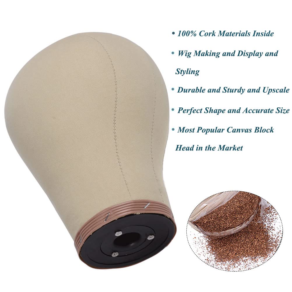 Cork Canvas Wig Head for Wigs with Stand 22 Inch Wig Canvas Block Mannequin Head for Wigs Professional Wig Head with Stand for Making Wigs Kit and Supplies Manikin Head Styling Dryer (21-24inch)