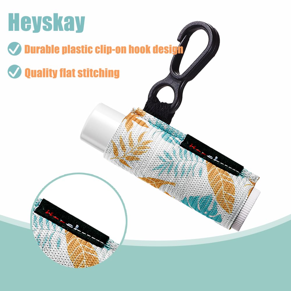 HEYSKAY 3PCS Lip Balm Holder Sleeves Keychain Chapstick Holder Keychain Lip Gloss Holder Keychain Chapstick Elastic Sleeves(Black/Color strip/Geometrical pattern)