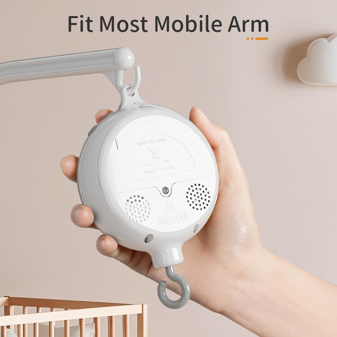 FEISIKE Baby Crib Mobile Arm with Music Box Spin Motor,23 Inch,Volume Control,3 Modes(Turn & Music,Turn Only, Music Only),Nursery Decor Hanger,Holder for DIY Clamp Mobile,35 Lullabies,30 Min Auto-Off