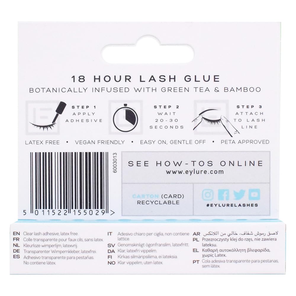 Eylure 18 Hour Lash Glue,Latex Free, CLEAR