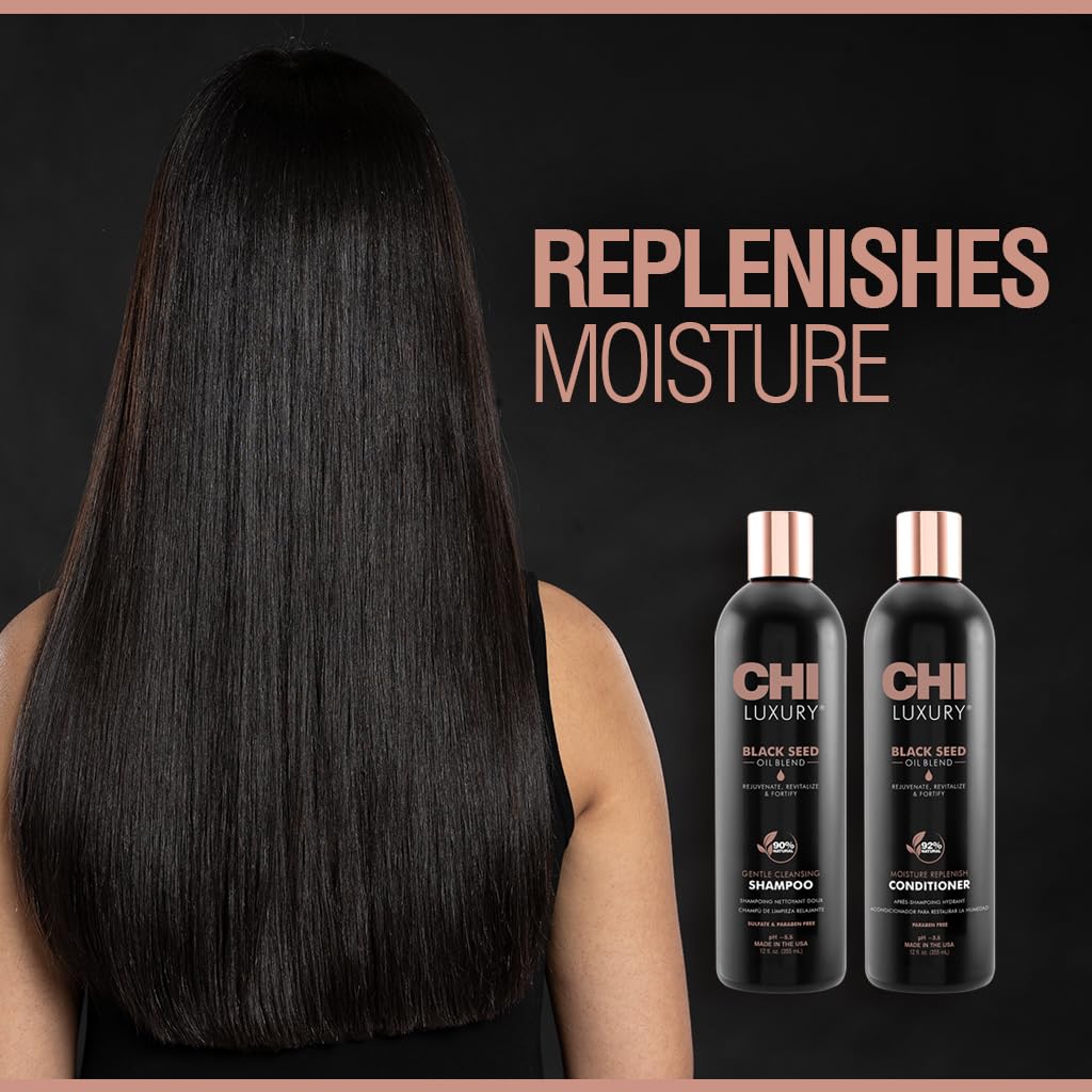 CHI Luxury Black Seed Oil Blend Gentle Cleansing Shampoo 12 Fl Oz, CHI Luxury Black Seed Oil Blend Moisture Replenish Conditioner 12 Fl Oz (pack Of 2)