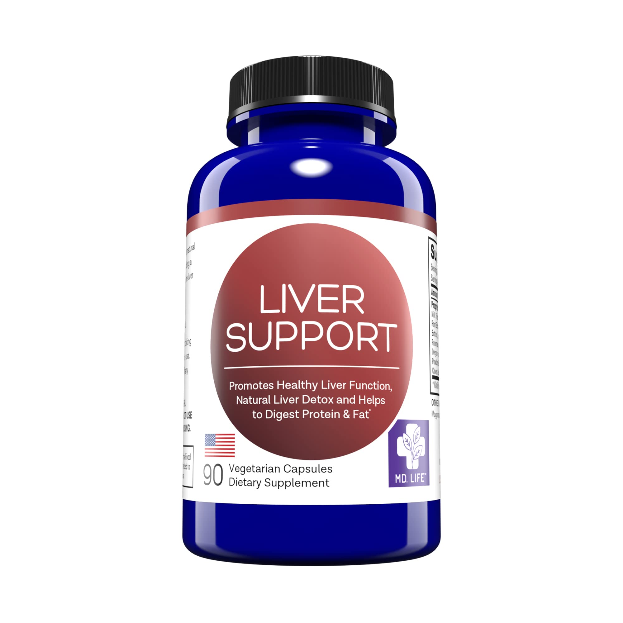 MD.LIFE Liver Support - Supplement with Artichoke, Dandelion, Milk Thistle & Proteolytic Enzymes 90 Count
